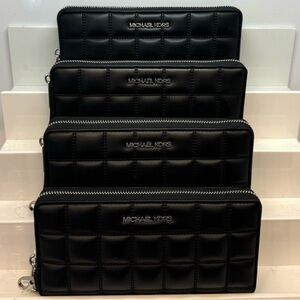 Michael Kors Large Quilted Leather Continental Wallet Black/Silver